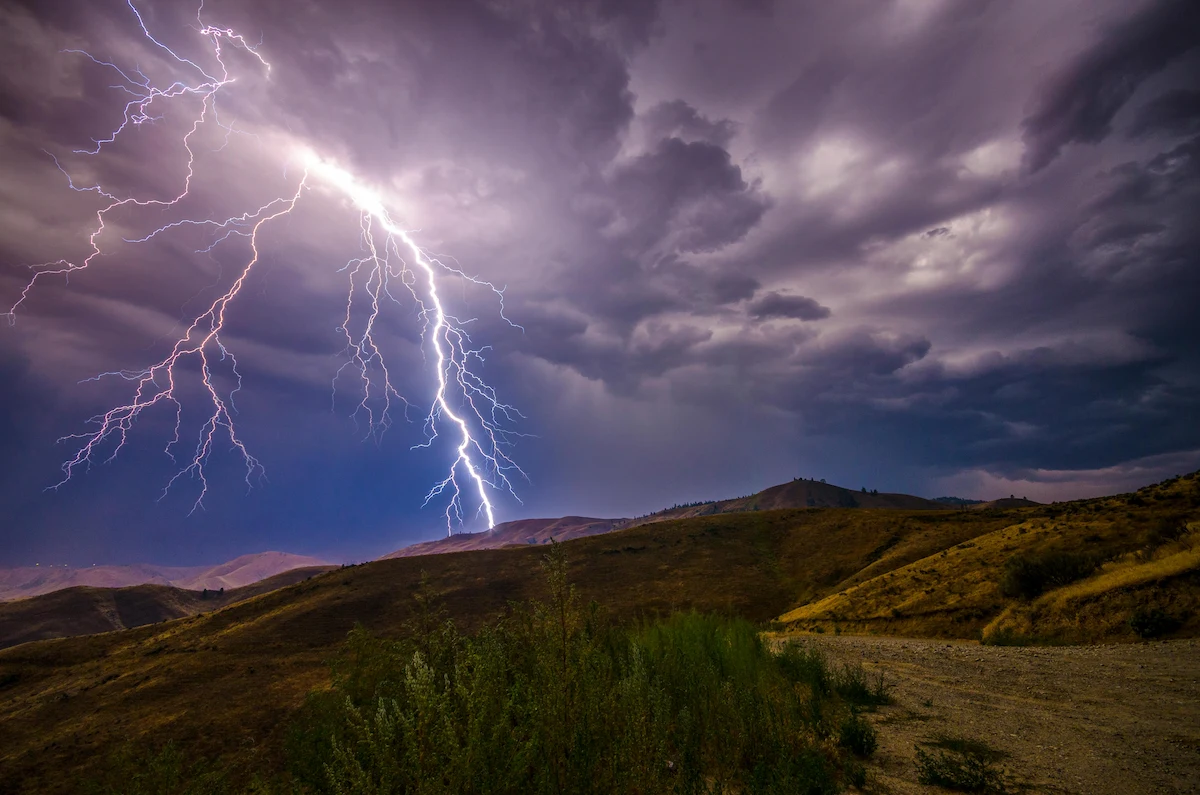 Bolt of lightening striking the ground